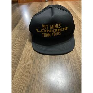 Flat Bill Trucker Hat Black Orange "Bet Mines Longer Than Yours" One Size Hat